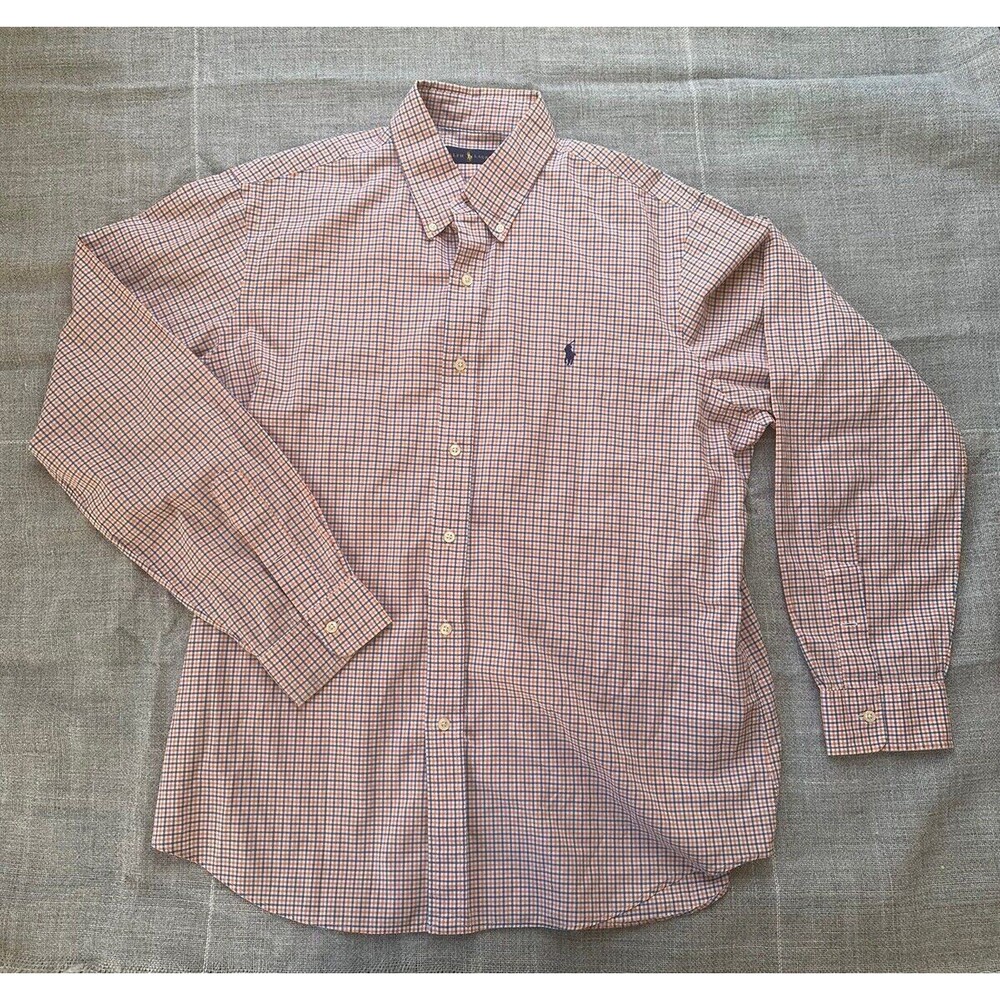 Polo Ralph Lauren Button Down Gingham Dress Shirt Orange White Criss Cross Large